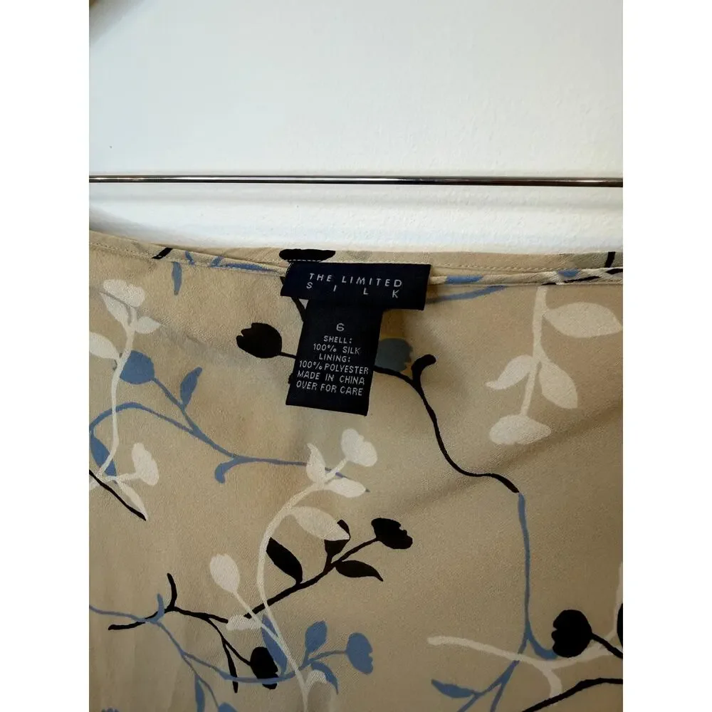The Limited Silk Skirt Size 6 Beige Floral Ruffle Hem Midi Skirt Lined - Picture 3 of 3